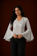 Flared Bell Sleeve V-Neck Top