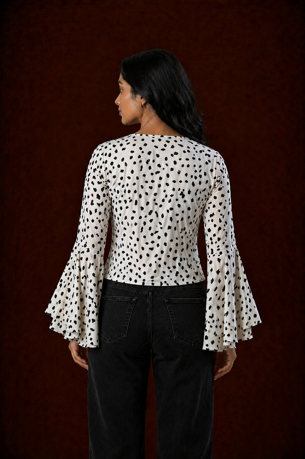 Flared Bell Sleeve V-Neck Top