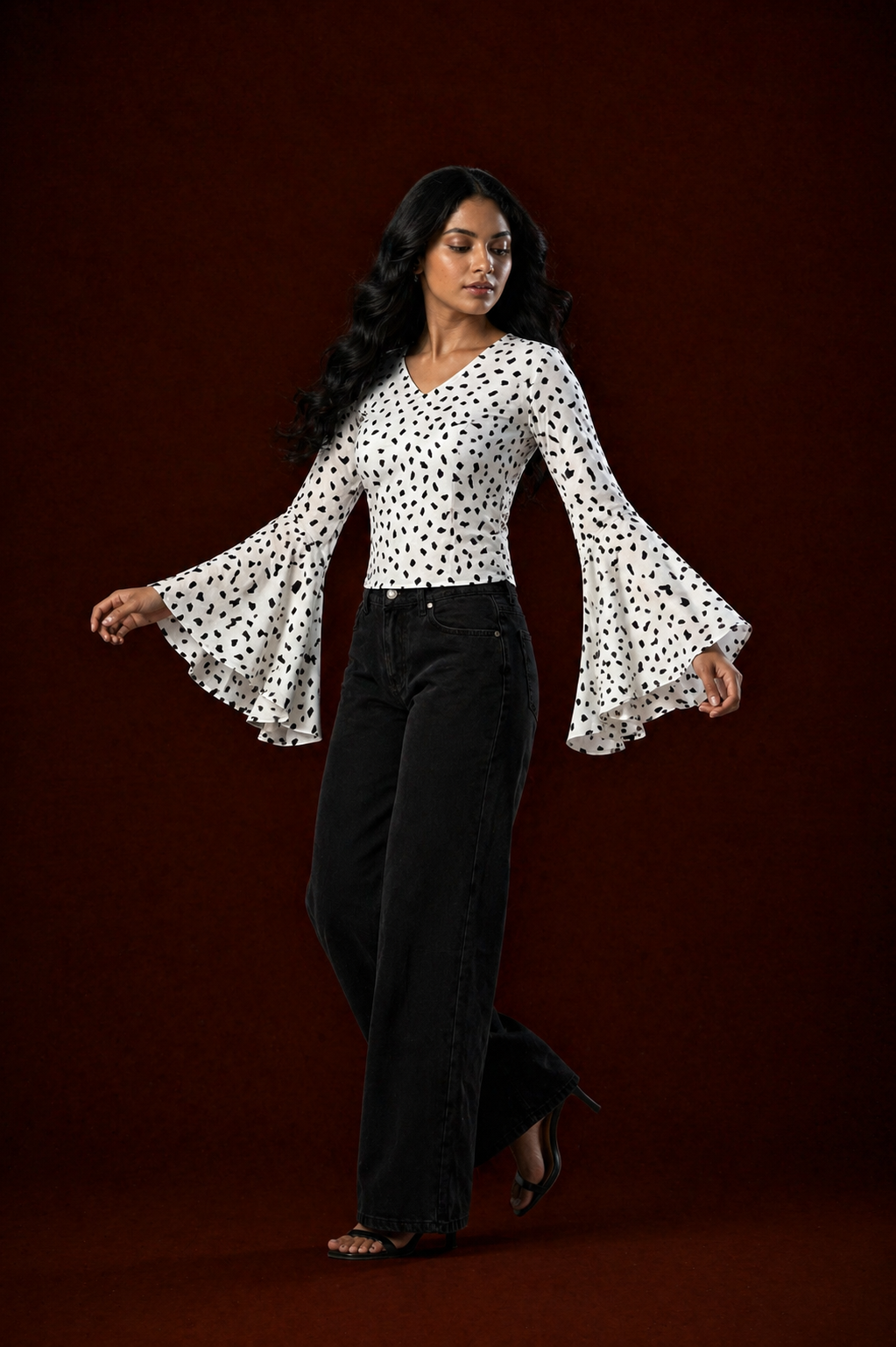 Flared Bell Sleeve V-Neck Top